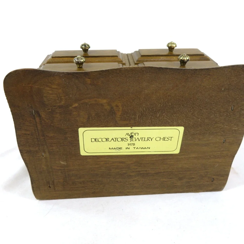 Avon Decorators Jewelry Box Chest 1978 2 Drawer Brown Wood 7 x 5 x 5 Vintage